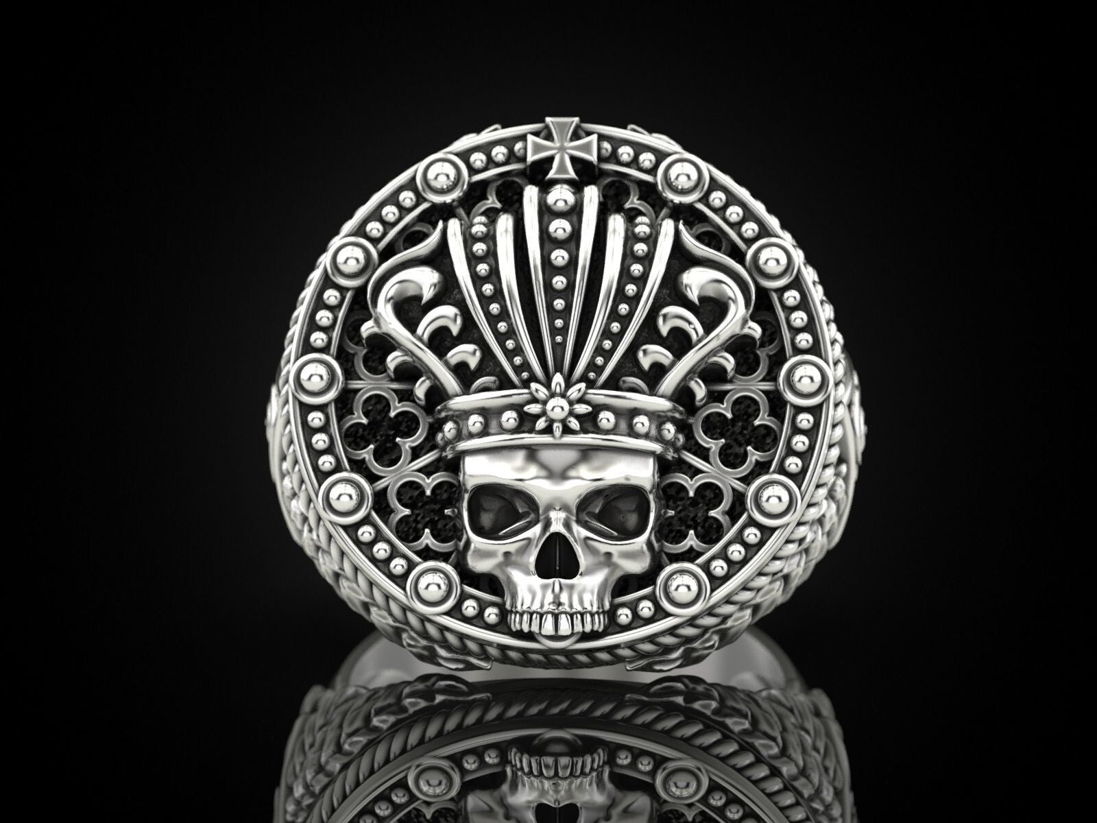 Mens Biker Gothic Skull Crown Ring 925 Sterling Silver Punk King Jewelry US5~ 15