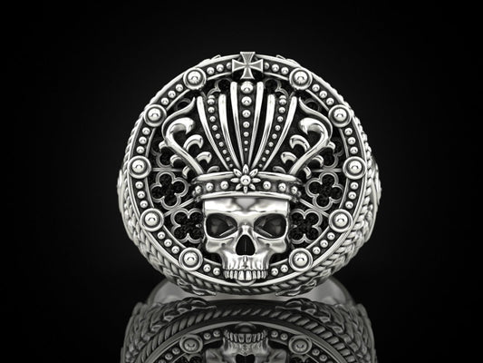 Mens Biker Gothic Skull Crown Ring 925 Sterling Silver Punk King Jewelry US5~ 15