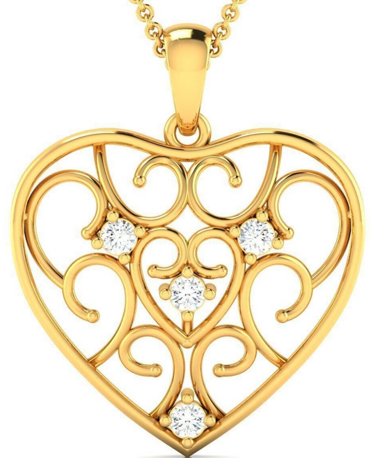 Heart Brass CZ Pendant Necklace Dainty Heart Charm Gift For Women Girlfriend