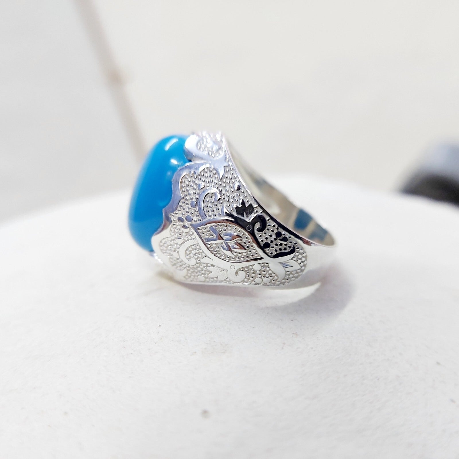 Solid 925 Silver Natural Lite Blue Turquoise Gemstone Birthday Gift Men's US5~15
