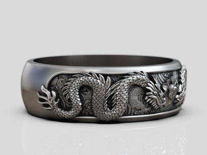 Silver Men's Ring Dragon Spinner Wedding Band Dragon Flower Women Ring US5~15