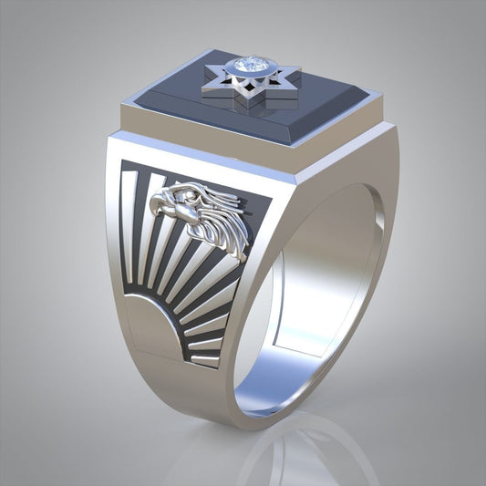 White Diamond Solitaire Ring 925 Silver Mason Eagle Crest Men Women Ring US7-15