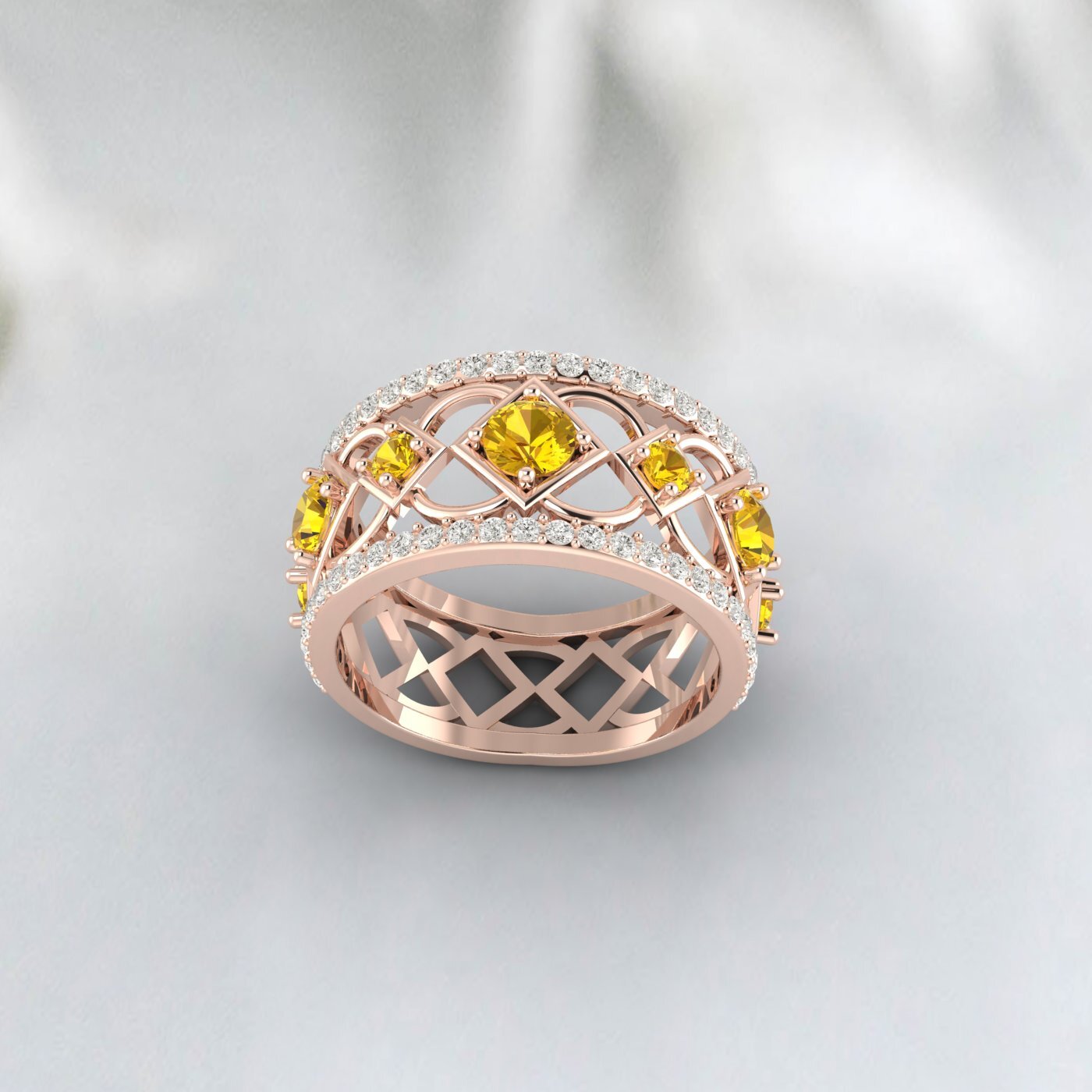 Natural Citrine Ring 925 Sterling Silver Rose Gold Wedding Band For Bride 