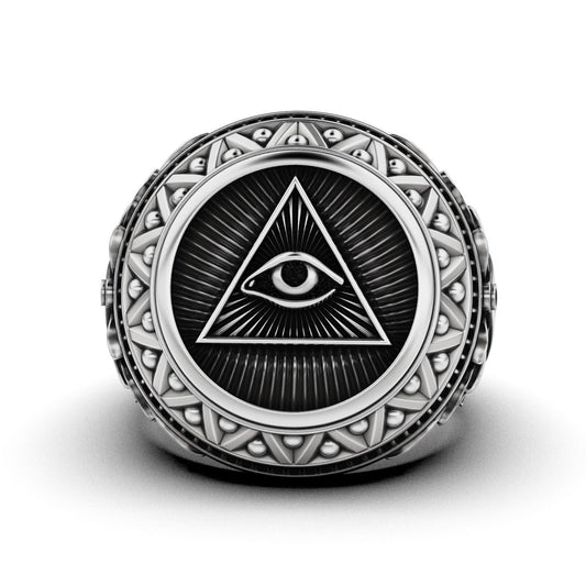 Silver Masonic Ring US5-15 Eye of Providence Freemason Ring Gift For Women Men