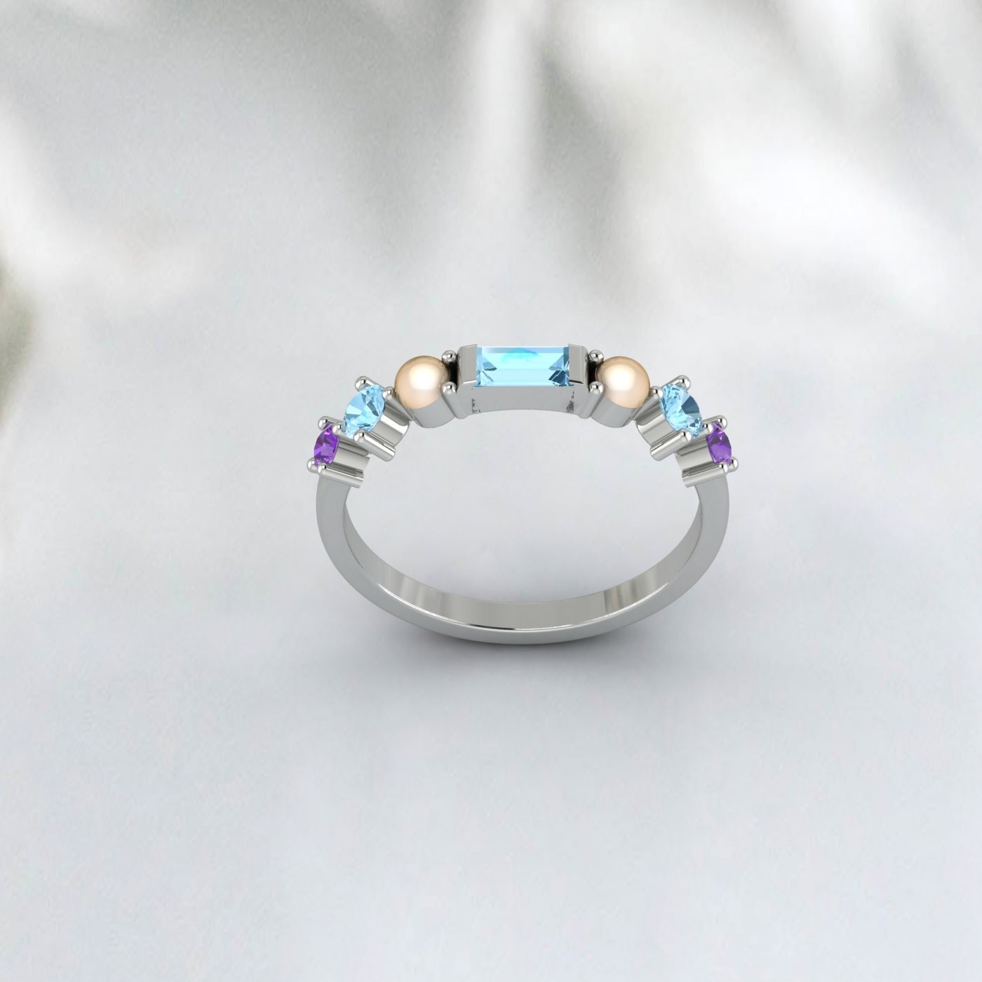 Natural Amethyst Baguette Cut Aquamarine Wedding Ring 925 Sterling Silver Ring  