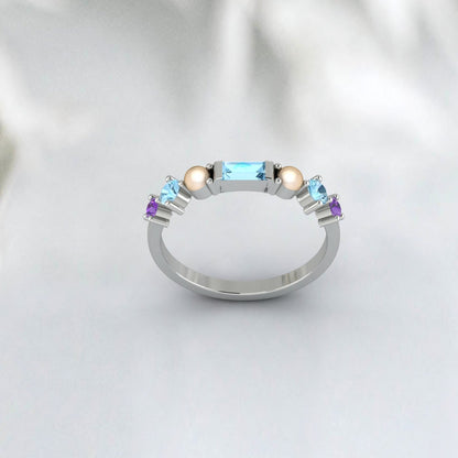 Natural Amethyst Baguette Cut Aquamarine Wedding Ring 925 Sterling Silver Ring  
