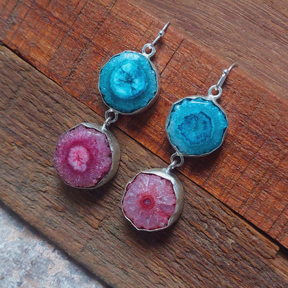 Blue And Pink Solar Quartz 925sterling Silver Handmade Earring For Her Mother