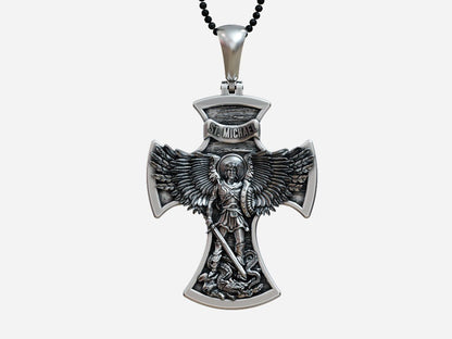 925 Silver Cross Saint Michael the Archangel with Prayer Pendant Necklace Unisex
