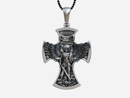 925 Silver Cross Saint Michael the Archangel with Prayer Pendant Necklace Unisex