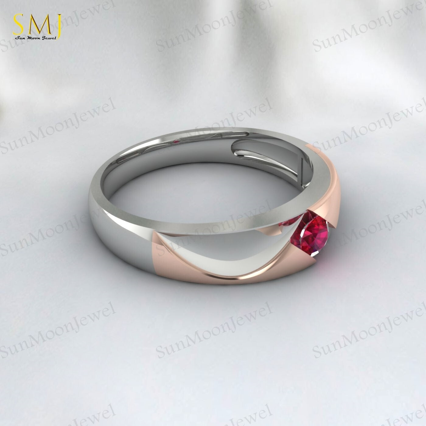 Two Tone Engagement Rings For Couples Lab Created Red Ruby Rings 925 Silver