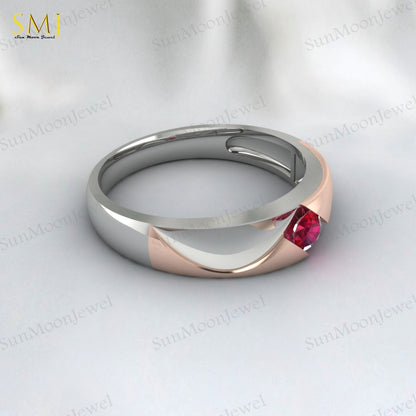 Two Tone Engagement Rings For Couples Lab Created Red Ruby Rings 925 Silver