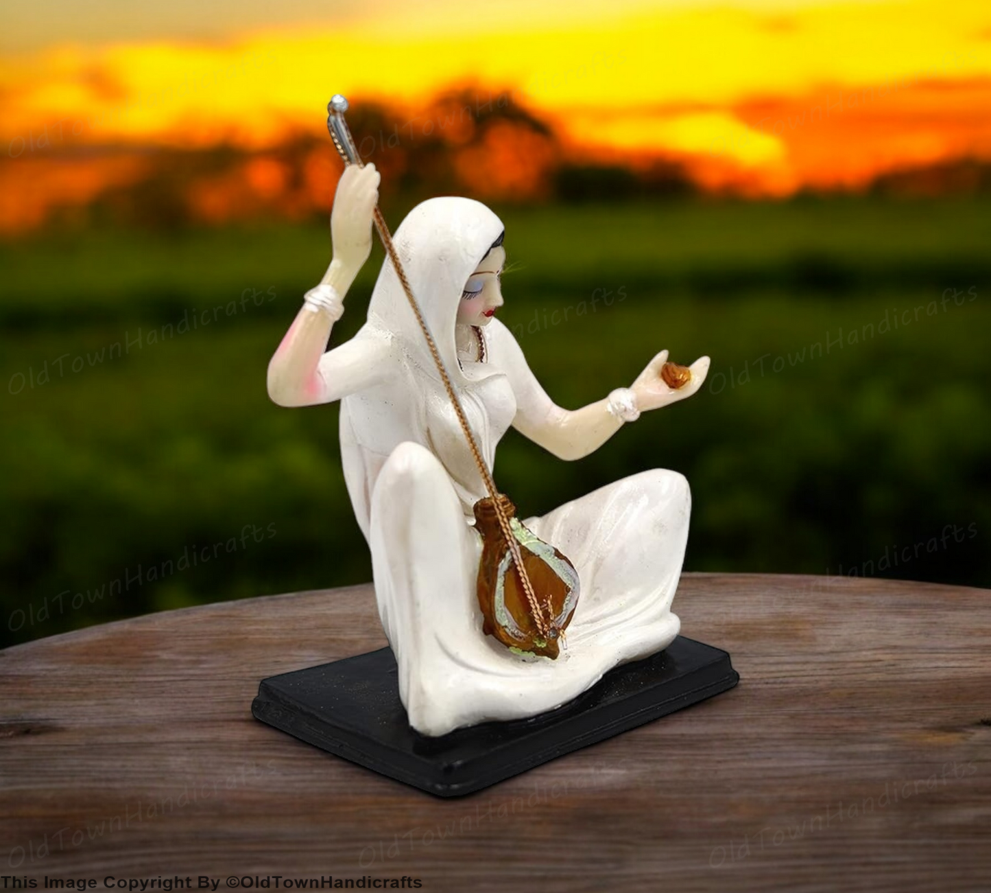 Meera Bai Marble Look Statue 6" White Washable Showpiece for Home Decor Pooja