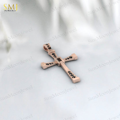 925 Silver Natural Black Onyx Cross Necklace Religious Charm Pray Rosary Pendant