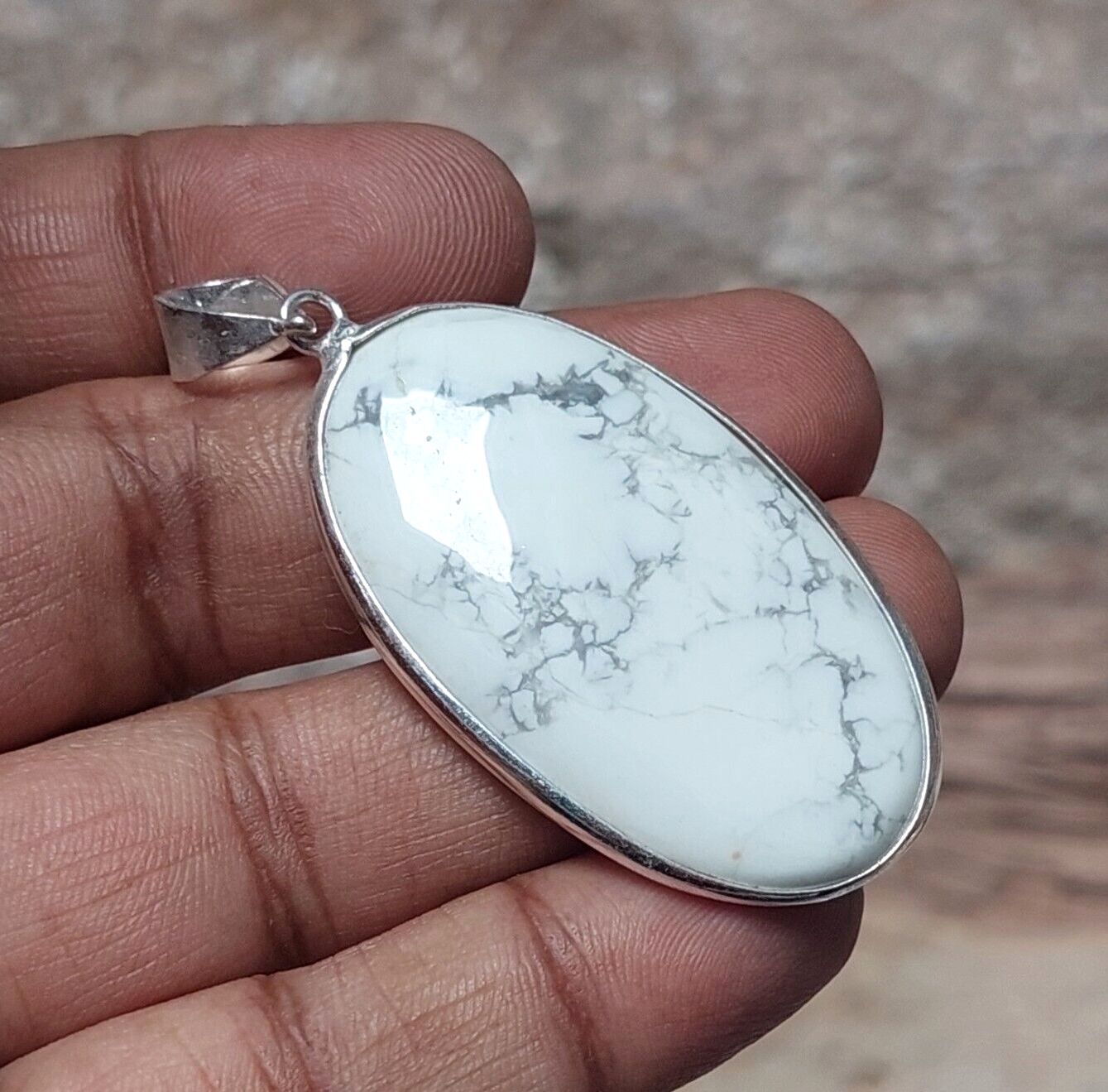 Long Oval Howlite Gemstone 925sterling Silver Handmade Pendant Jewelry For Women