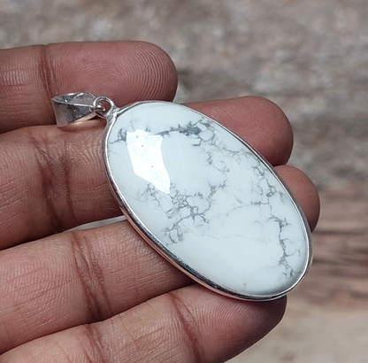 Long Oval Howlite Gemstone 925sterling Silver Handmade Pendant Jewelry For Women