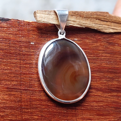 Round Banded Agate Handmade Sterling Silver Pendant Necklace Unique Gift for Her