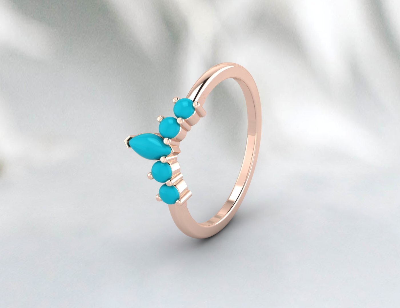 Natural Pear Turquoise Crown Wedding Band Fine Silver Stacking Matching Band