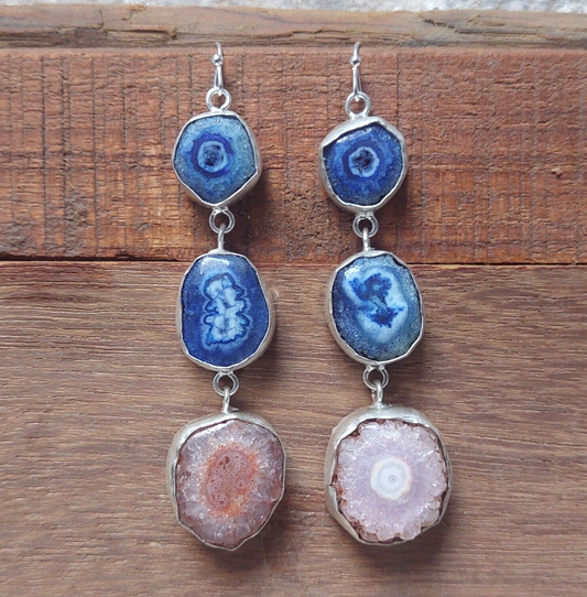Natural  Blue And Pink Solar Quartz 925 Sterling Silver Handmade Earring For Her