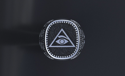 All Seeing Eye Ring 925 Silver Illuminati Pyramid Celtic Knot Design Ring US7-15