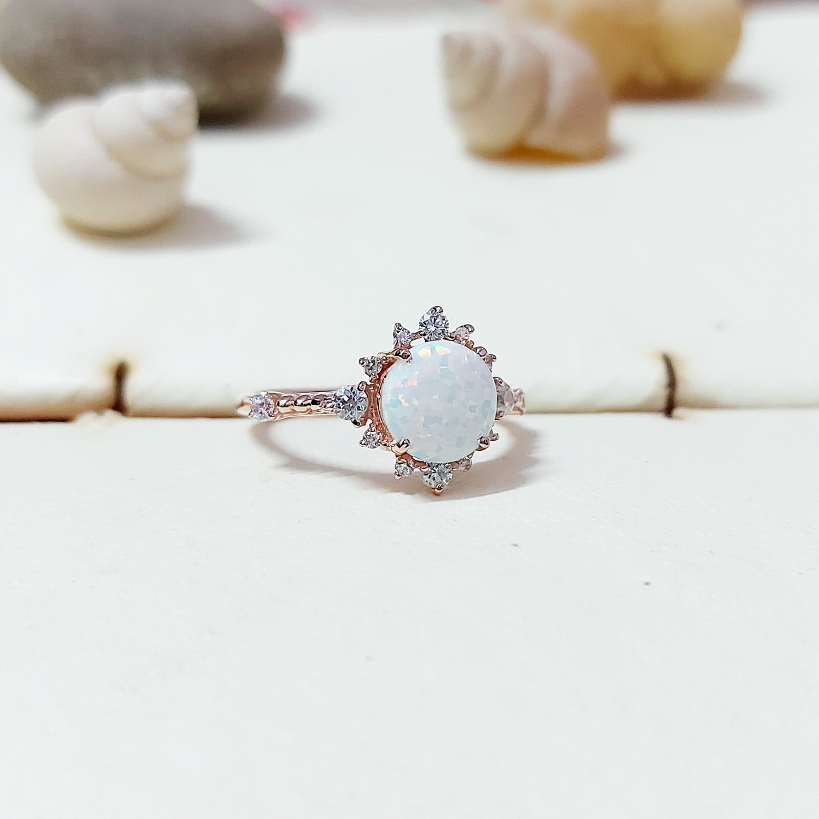 Round Cut Natural Fire Opal Halo Engagement Ring Silver Moissanite Women US5 ~15