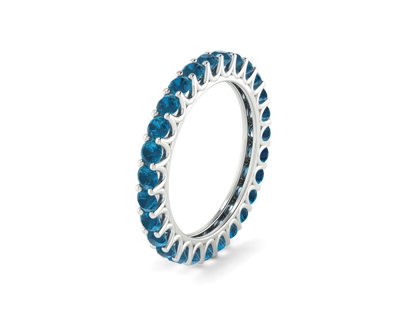 Natural Round London Blue Topaz Band Eternity Matching Promise Fine Silver Band
