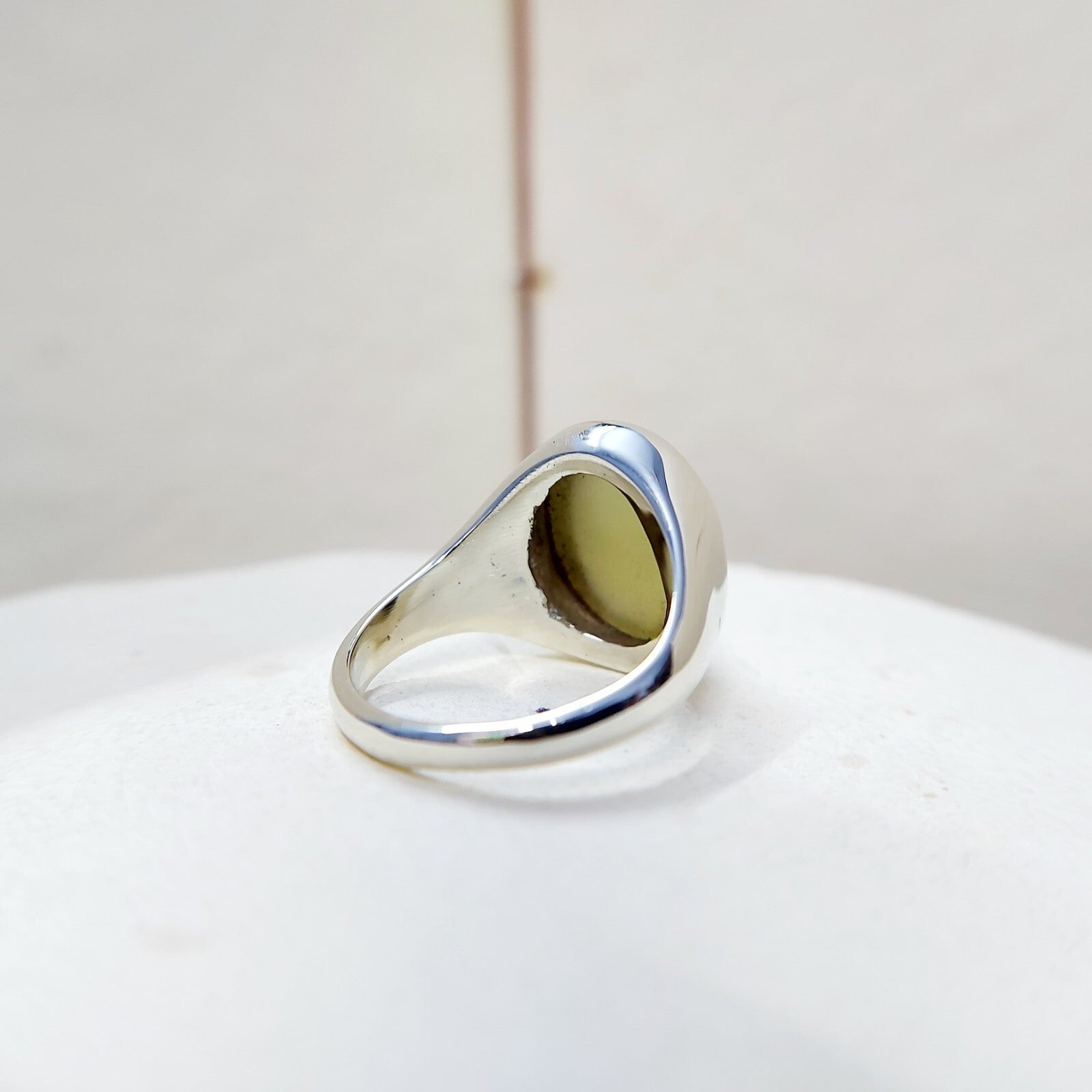 Yellow Cats Eye Chrysoberyl Ring Wide Band Handmade 925 Silver Men Ring US5~15
