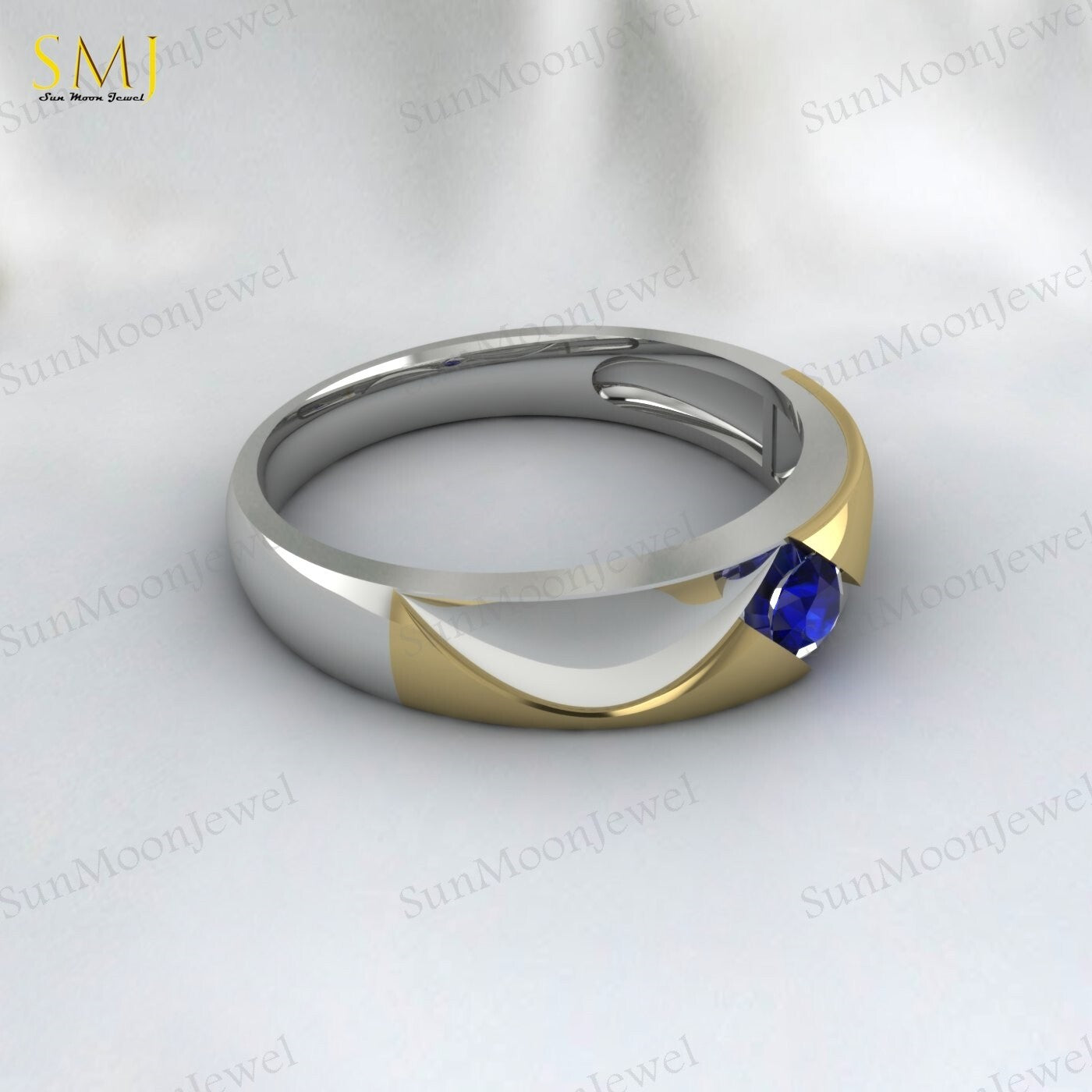 Two Tone Engagement Rings For Couples Lab Created Blue Sapphire Rings 925 Silver
