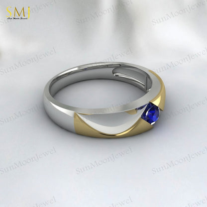 Two Tone Engagement Rings For Couples Lab Created Blue Sapphire Rings 925 Silver