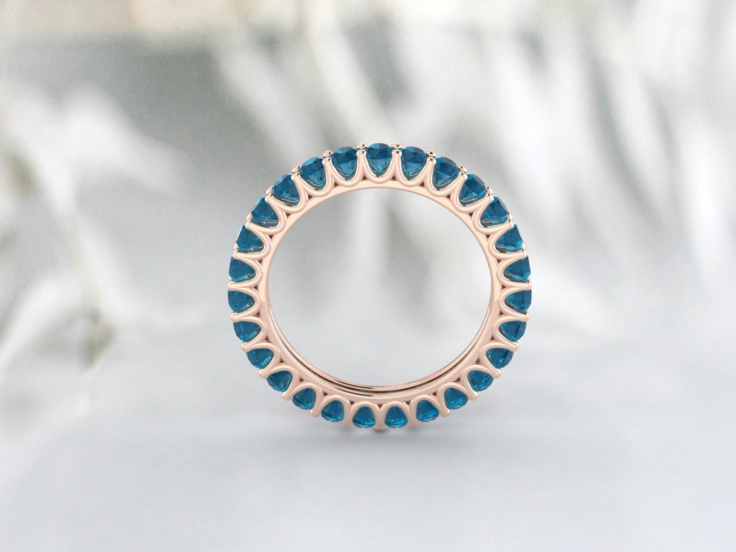 Natural Round London Blue Topaz Band Eternity Matching Promise Fine Silver Band