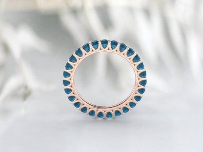 Natural Round London Blue Topaz Band Eternity Matching Promise Fine Silver Band