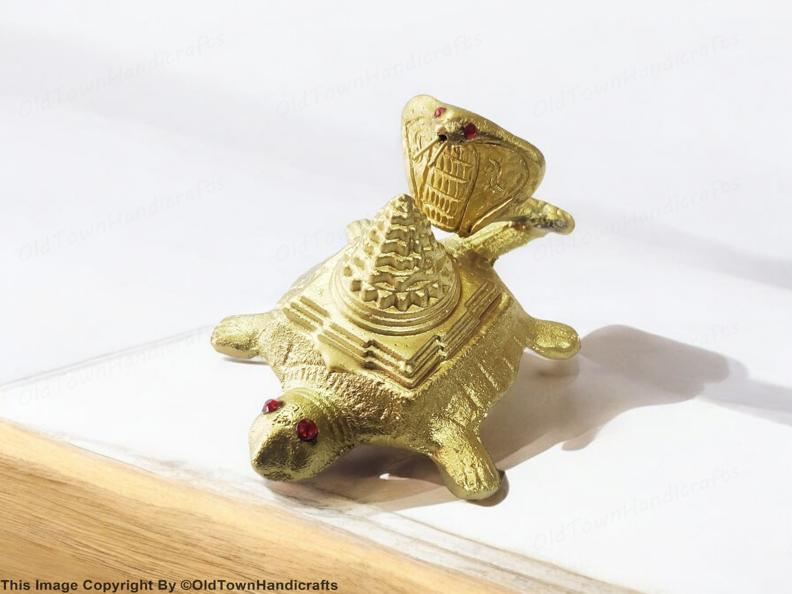 Vastu Brass Shri Yantra on Turtle with Naag Feng Shui Tortoise for Good Luck