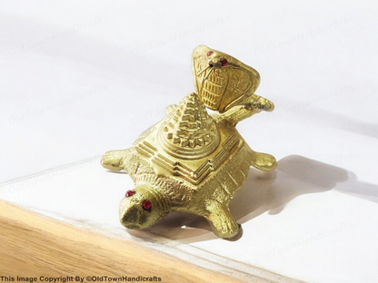 Vastu Brass Shri Yantra on Turtle with Naag Feng Shui Tortoise for Good Luck