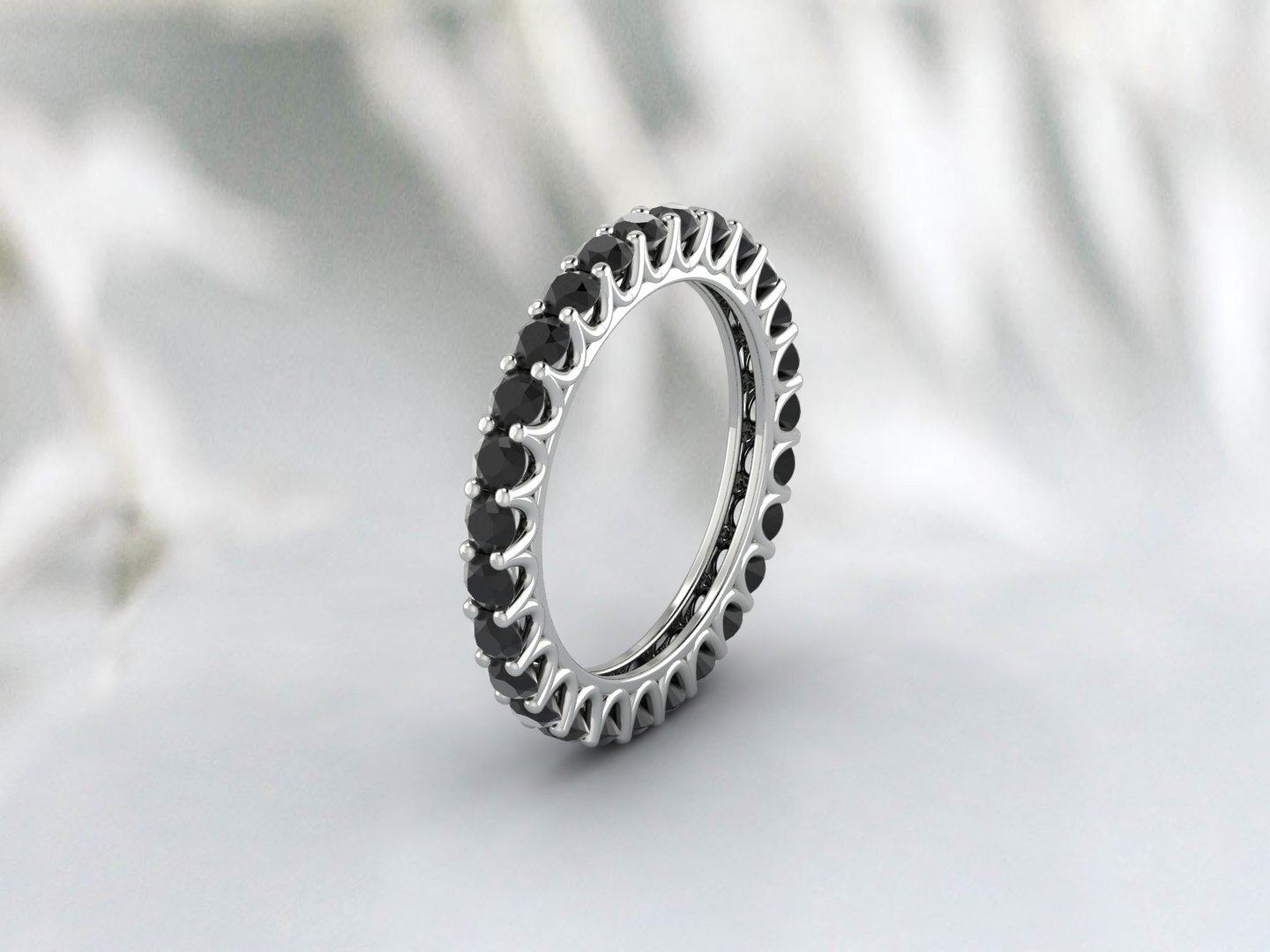 Natural Round Black Onyx Band Eternity Stacking Promise Fine Silver Band