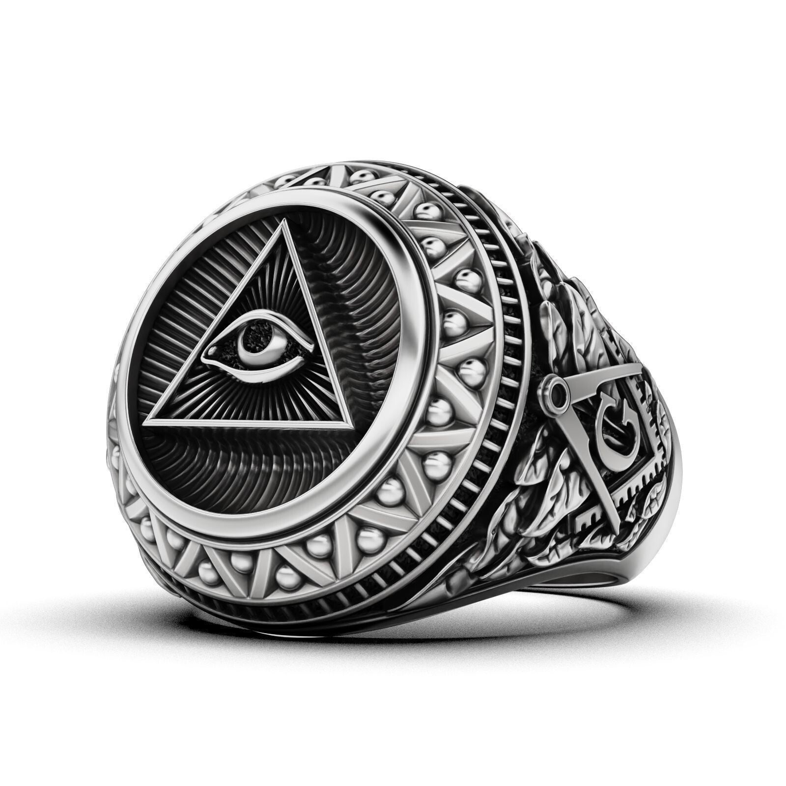 Silver Masonic Ring US5-15 Eye of Providence Freemason Ring Gift For Women Men