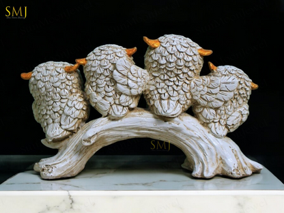 Resin Owl Family Figurine Vintage Owl Handmade Owl Statue Gift  Animal Figurine