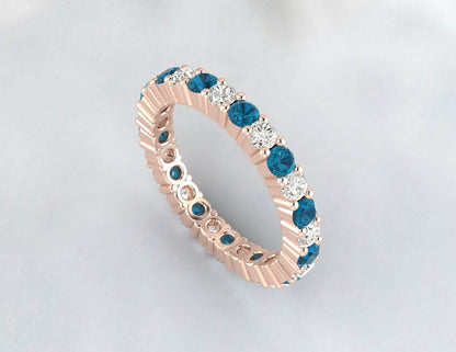 Natural London Blue Topaz Eternity Band Simulated Diamond Sterling Silver Band