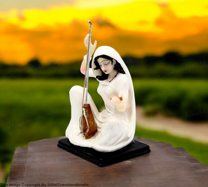 Meera Bai Marble Look Statue 6" White Washable Showpiece for Home Decor Pooja