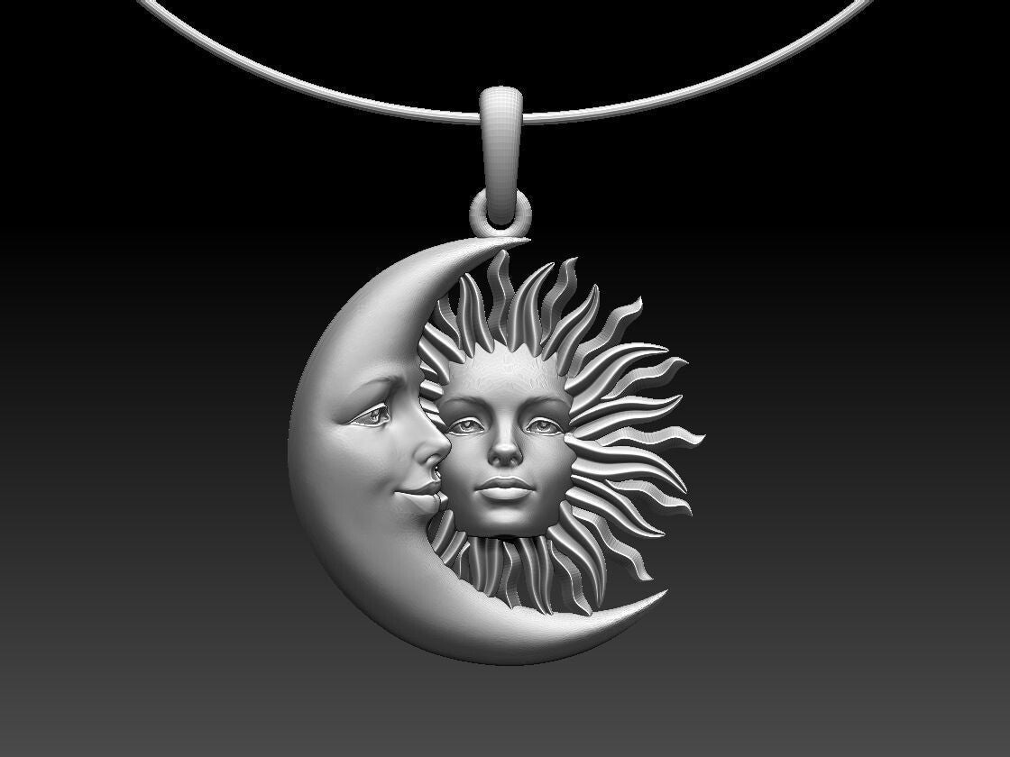 Sun Moon Necklace Silver Celestial Crescent Pendant Family Jewelry Gift