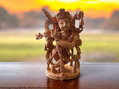 Krishana Murti Handcrafted 5 Inch Krishan ji Wooden Murti Indian Decor & Gift