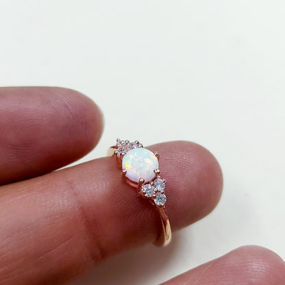 Natural Opal Round Cut Moissanite Engagement Wedding Women Silver Ring US5~15