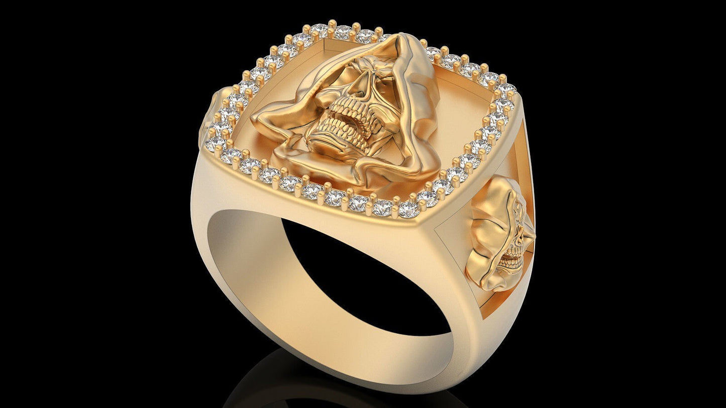Handmade Santa Muerte Brass CZ Ring Holy Death Biker Gothic Retro Style US5~15