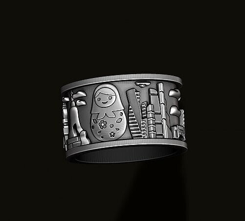 925 Silver Russia Jerusalem Cityscape Band Ring US5~15 Travel Souvenir Men Ring
