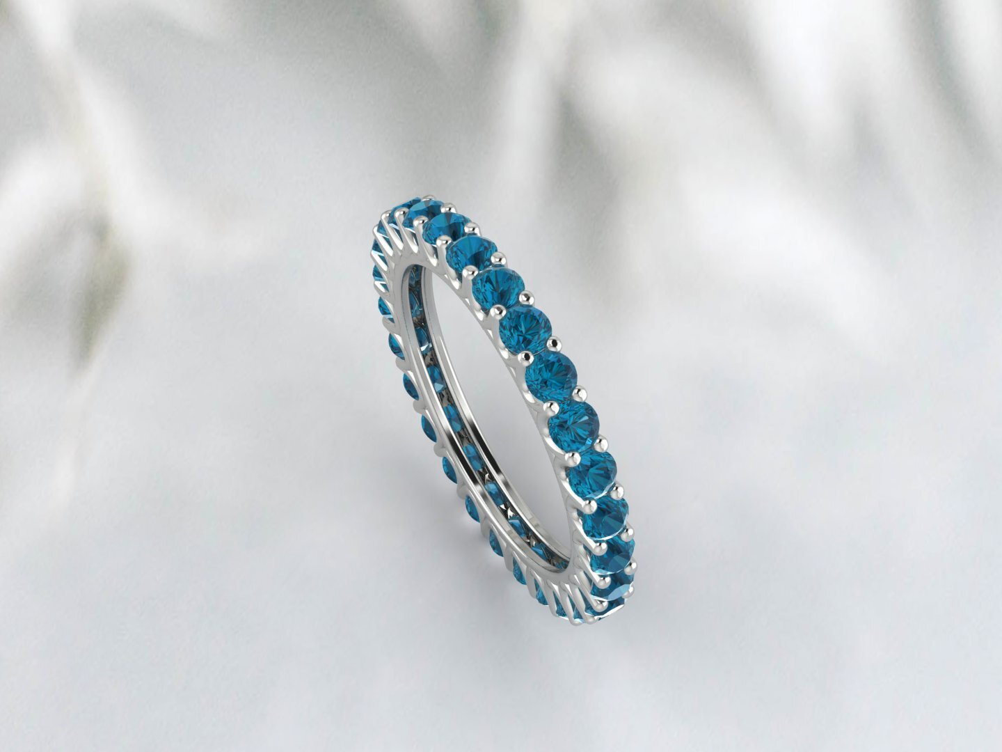 Natural Round London Blue Topaz Band Eternity Matching Promise Fine Silver Band