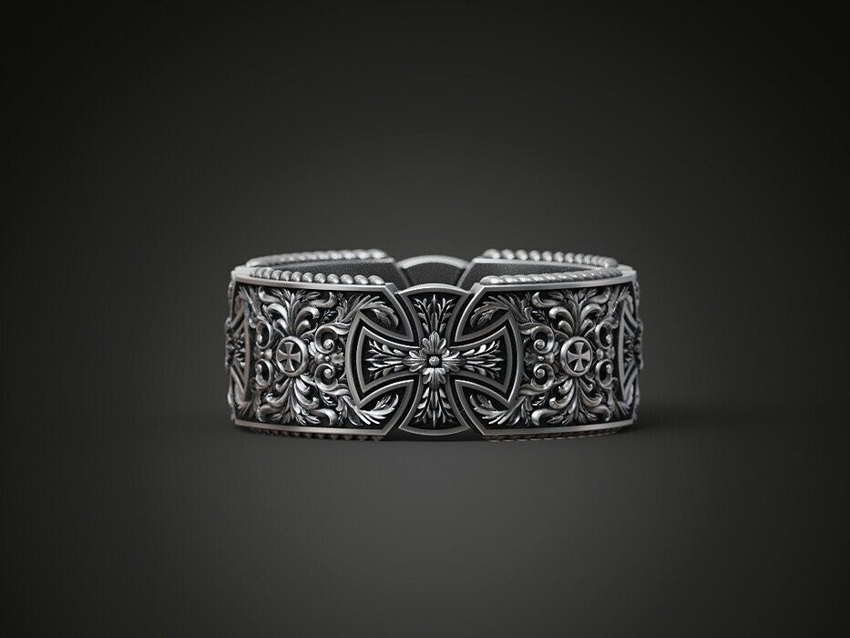 925 Silver Templar Cross Band Ring Gothic Christian Faith Hope Love Ring US5 ~15