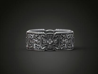 925 Silver Templar Cross Band Ring Gothic Christian Faith Hope Love Ring US5 ~15