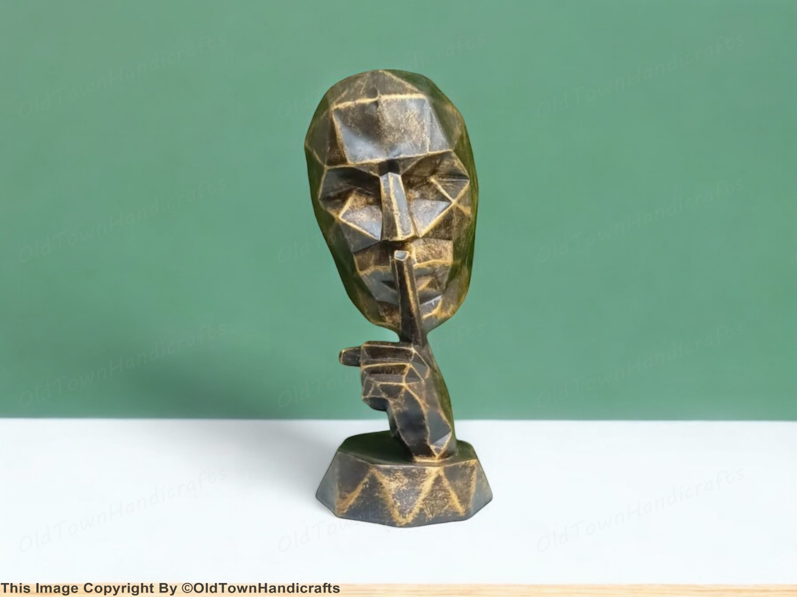 Diamond Cut Face Polyresin Handicraft Antique Human Face Decor 5x10 Inch Gold