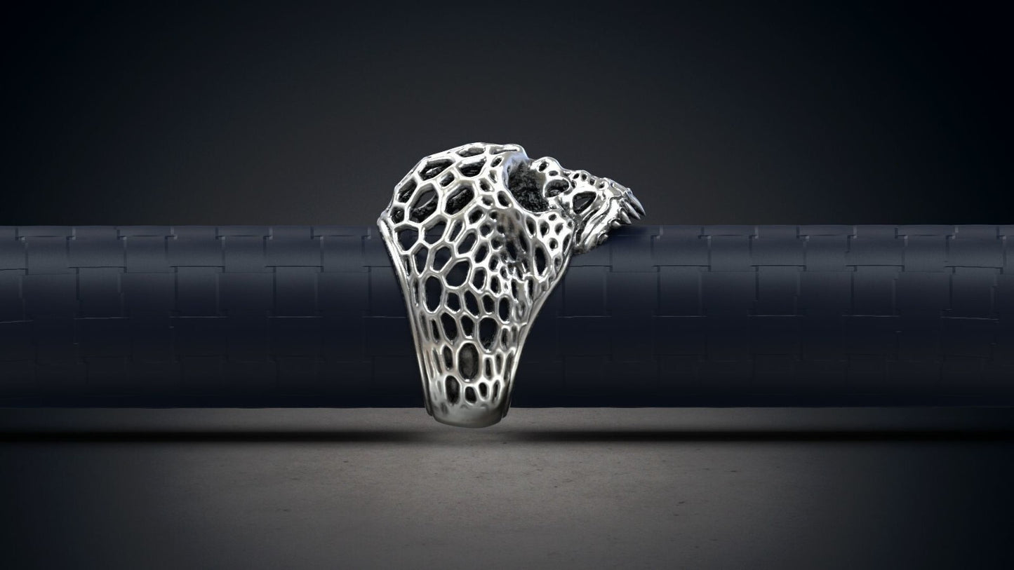 Gothic Voronoi Skull Biker Ring 925 Silver Men Engagement Statement Gift US5~15