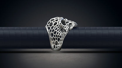 Gothic Voronoi Skull Biker Ring 925 Silver Men Engagement Statement Gift US5~15