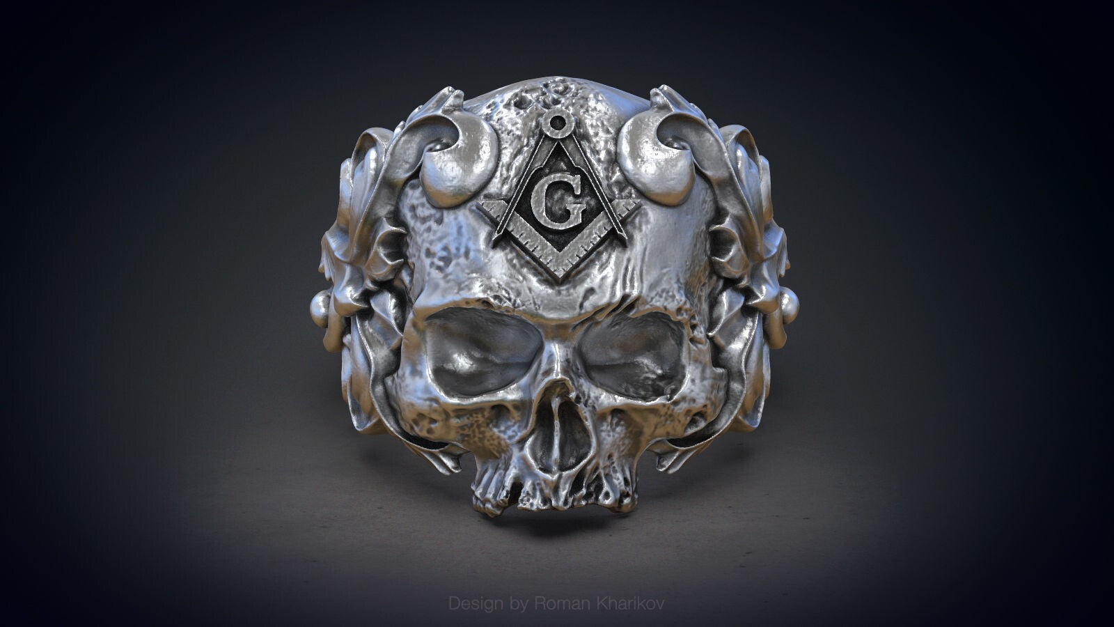 Silver Masonic Skull Ring US7-15 Solid Handmade Masonic Skull Ring For Men Women