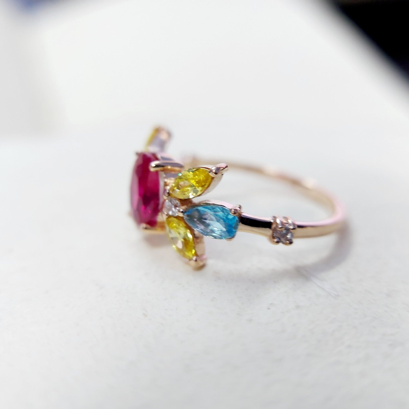 Oval Ruby Multi Gemstone Wedding Ring 925 Silver Women Engagement Band US5-15